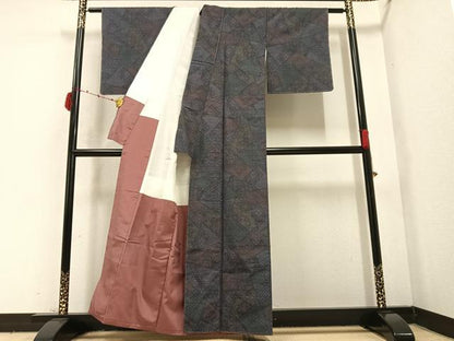 平和屋着物●結城紬　80亀甲　吉祥花文　正絹　逸品　未使用　AABB7251ph
