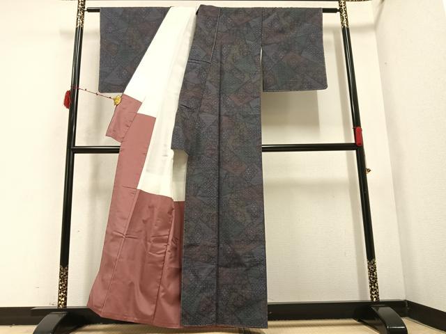 平和屋着物●結城紬　80亀甲　吉祥花文　正絹　逸品　未使用　AABB7251ph