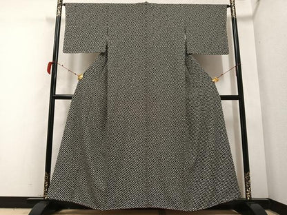 平和屋着物●上質な小紋　仕覆文　黒地　正絹　逸品　未使用　AABB7252ph