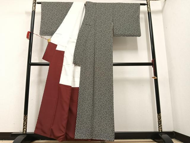 平和屋着物●上質な小紋　仕覆文　黒地　正絹　逸品　未使用　AABB7252ph