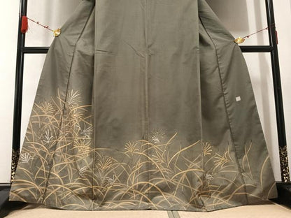 平和屋着物●漆屋金蔵　訪問着　ろうける染　薄　すすき　正絹　逸品　AABB7258ph