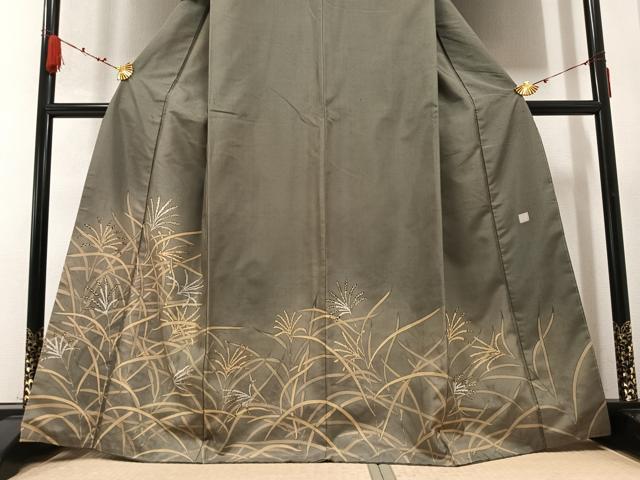 平和屋着物●漆屋金蔵　訪問着　ろうける染　薄　すすき　正絹　逸品　AABB7258ph