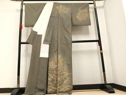 平和屋着物●漆屋金蔵　訪問着　ろうける染　薄　すすき　正絹　逸品　AABB7258ph