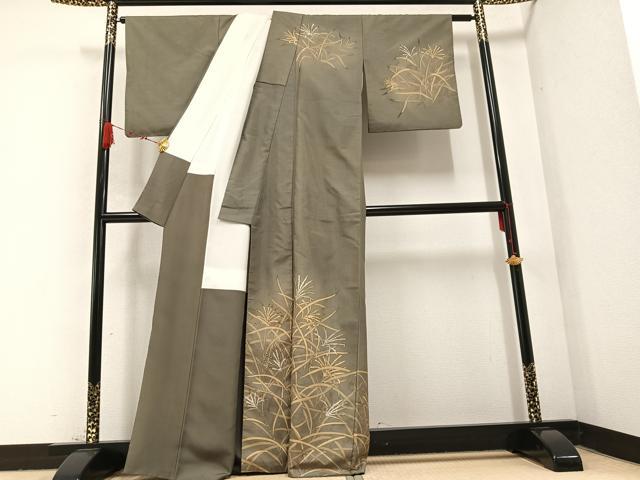 平和屋着物●漆屋金蔵　訪問着　ろうける染　薄　すすき　正絹　逸品　AABB7258ph