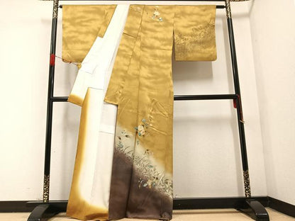平和屋着物●訪問着　枝花文　暈し染め　金銀彩　正絹　逸品　AABB7260ph