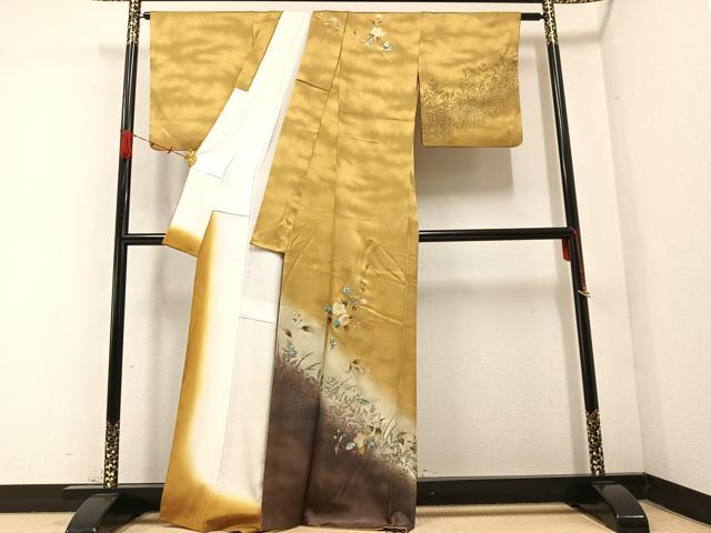 平和屋着物●訪問着　枝花文　暈し染め　金銀彩　正絹　逸品　AABB7260ph