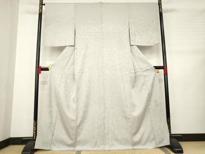 平和屋着物●無地絵羽訪問着 作家物 お召地 草花文 白菫色 正絹 逸品 未使用 AABB7285ck