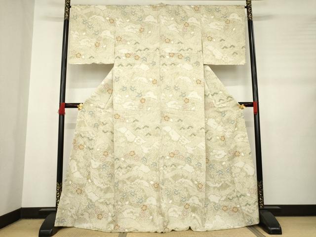 平和屋着物●上質な小紋　絞り　流水花文　楓　松　正絹　逸品　未使用　AABB7294ck