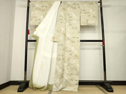 平和屋着物●上質な小紋　絞り　流水花文　楓　松　正絹　逸品　未使用　AABB7294ck