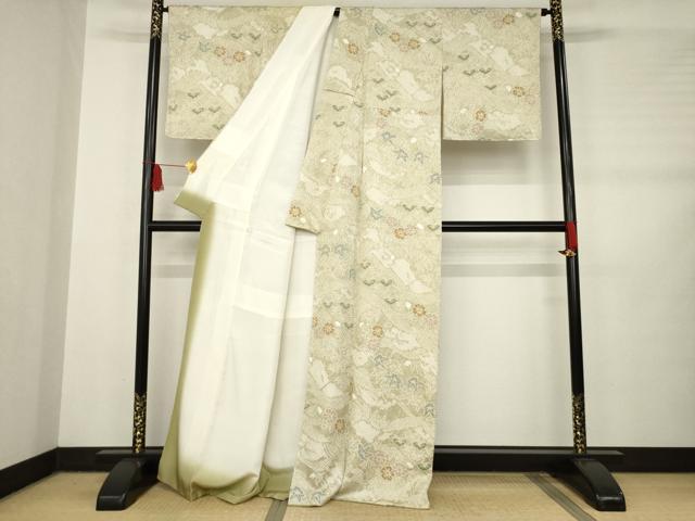 平和屋着物●上質な小紋　絞り　流水花文　楓　松　正絹　逸品　未使用　AABB7294ck