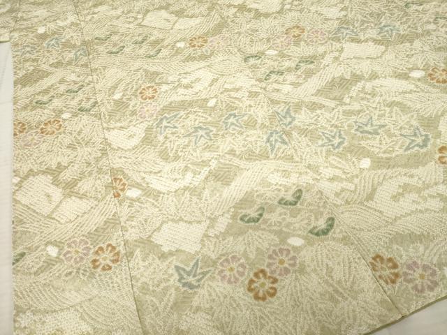平和屋着物●上質な小紋　絞り　流水花文　楓　松　正絹　逸品　未使用　AABB7294ck