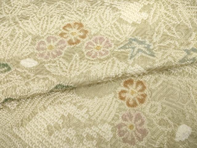 平和屋着物●上質な小紋　絞り　流水花文　楓　松　正絹　逸品　未使用　AABB7294ck