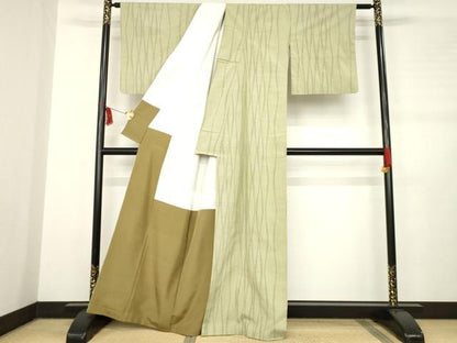 平和屋着物●上質な紬　よろけ立涌文　正絹　逸品　AABB7306ck