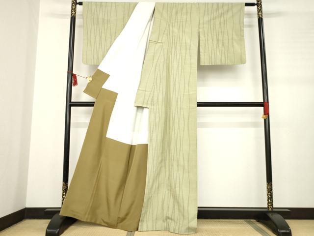 平和屋着物●上質な紬　よろけ立涌文　正絹　逸品　AABB7306ck