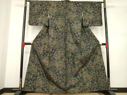 平和屋着物●本場大島紬 一元7マルキ 花籬文 黒地 正絹 逸品 AABB7329ck