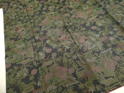 平和屋着物●本場大島紬 一元7マルキ 花籬文 黒地 正絹 逸品 AABB7329ck