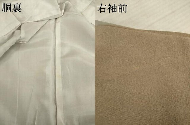 平和屋着物●上質な紬　色無地　白茶色　正絹　逸品　AABB7333ck