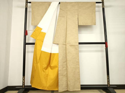 平和屋着物●上質な紬　市松文様　正絹　逸品　AABB7334ck