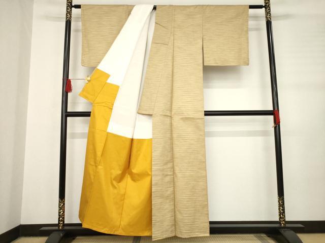 平和屋着物●上質な紬　市松文様　正絹　逸品　AABB7334ck