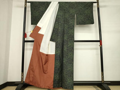 平和屋着物●本場大島紬 草花文 黒地 正絹 逸品 AABB7336ck
