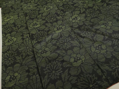 平和屋着物●本場大島紬 草花文 黒地 正絹 逸品 AABB7336ck
