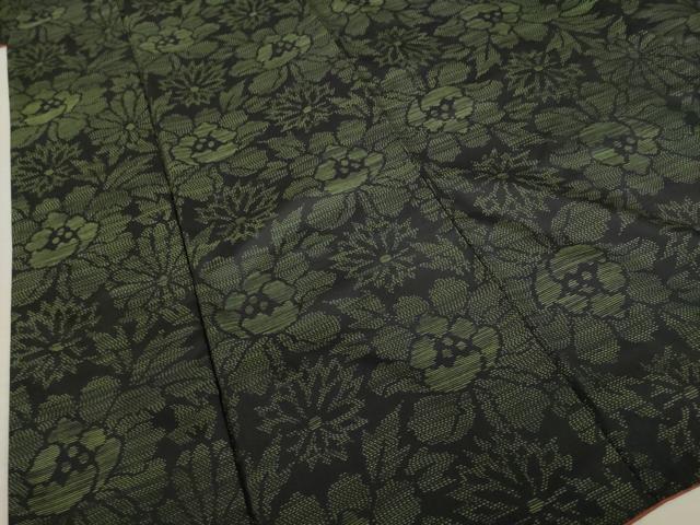 平和屋着物●本場大島紬 草花文 黒地 正絹 逸品 AABB7336ck