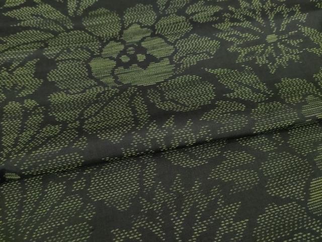 平和屋着物●本場大島紬 草花文 黒地 正絹 逸品 AABB7336ck