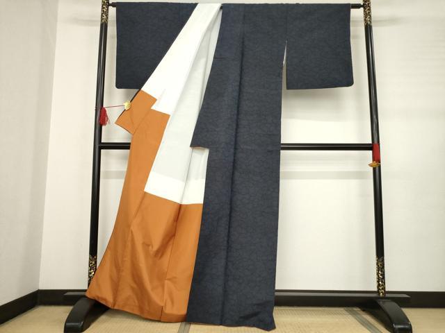 平和屋着物●結城紬　草花尽くし　正絹　逸品　AABB7337ck