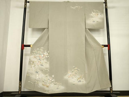 平和屋着物●訪問着 友禅 風景花籬文 正絹 逸品 AABB7338ck