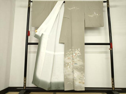 平和屋着物●訪問着 友禅 風景花籬文 正絹 逸品 AABB7338ck