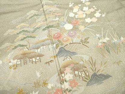 平和屋着物●訪問着 友禅 風景花籬文 正絹 逸品 AABB7338ck