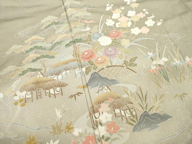 平和屋着物●訪問着 友禅 風景花籬文 正絹 逸品 AABB7338ck