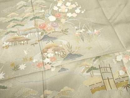 平和屋着物●訪問着 友禅 風景花籬文 正絹 逸品 AABB7338ck