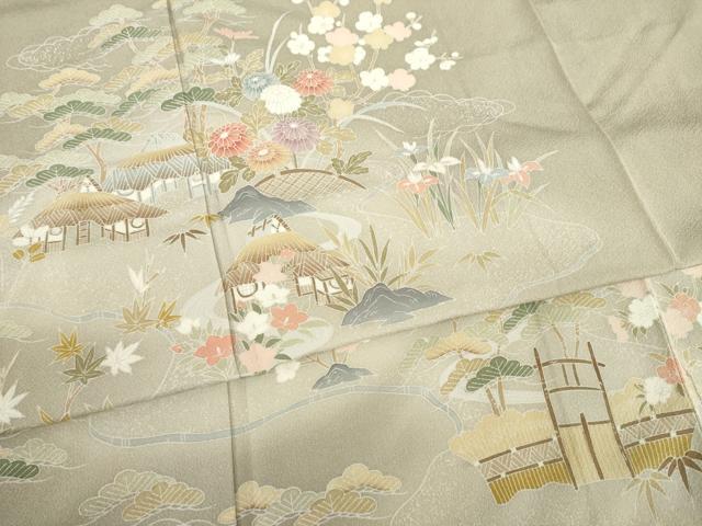 平和屋着物●訪問着 友禅 風景花籬文 正絹 逸品 AABB7338ck