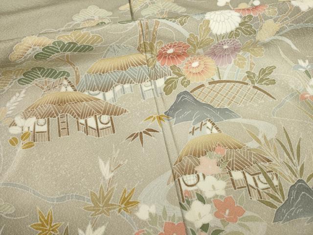 平和屋着物●訪問着 友禅 風景花籬文 正絹 逸品 AABB7338ck