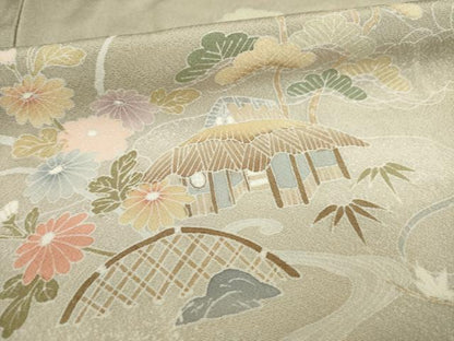 平和屋着物●訪問着 友禅 風景花籬文 正絹 逸品 AABB7338ck