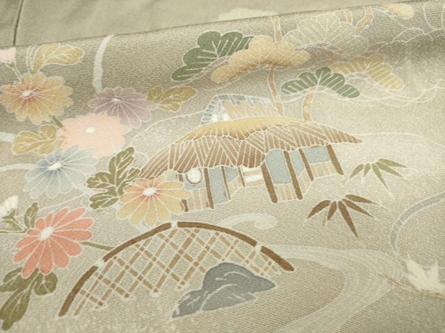 平和屋着物●訪問着 友禅 風景花籬文 正絹 逸品 AABB7338ck