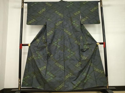 平和屋着物●本場大島紬 一元7マルキ 幾何学花菱文 正絹 逸品 AABB7344ck