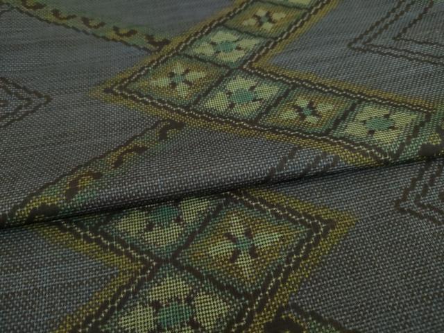 平和屋着物●本場大島紬 一元7マルキ 幾何学花菱文 正絹 逸品 AABB7344ck