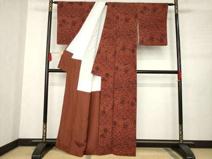 平和屋着物●上質な小紋 型染め 横段花文 正絹 逸品 AABB7357ck