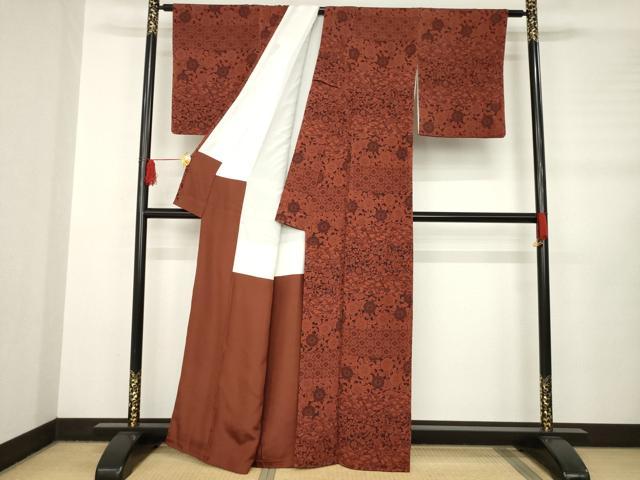 平和屋着物●上質な小紋 型染め 横段花文 正絹 逸品 AABB7357ck