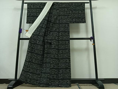 平和屋着物▽本塩沢 単衣 横段花文 正絹 逸品 AABB7721jh