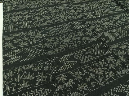 平和屋着物▽本塩沢 単衣 横段花文 正絹 逸品 AABB7721jh