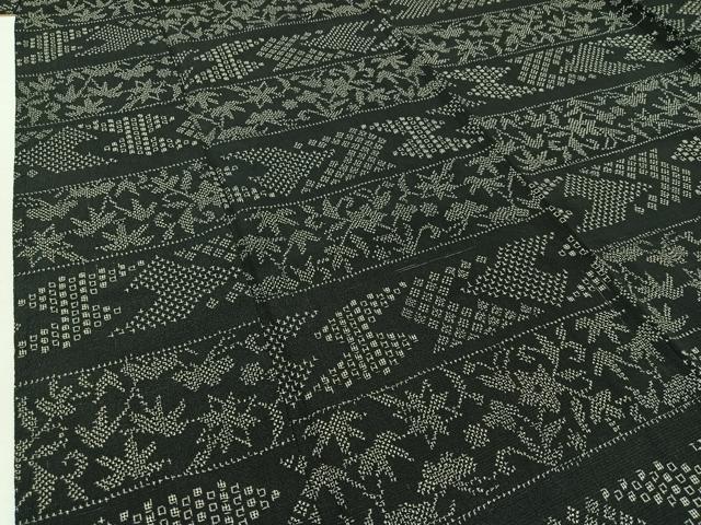 平和屋着物▽本塩沢 単衣 横段花文 正絹 逸品 AABB7721jh