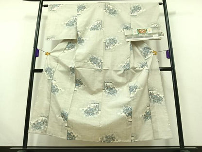 平和屋着物▽本場大島紬 白大島 単衣 9マルキ 風景文 証紙付き 正絹 逸品 AABB7723jh
