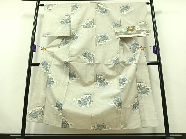 平和屋着物▽本場大島紬 白大島 単衣 9マルキ 風景文 証紙付き 正絹 逸品 AABB7723jh
