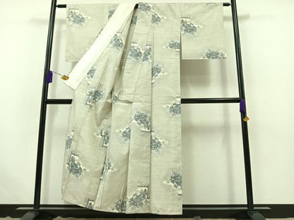 平和屋着物▽本場大島紬 白大島 単衣 9マルキ 風景文 証紙付き 正絹 逸品 AABB7723jh