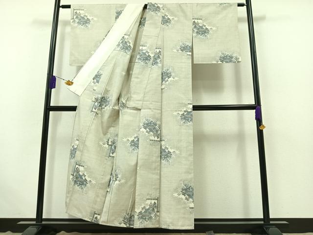 平和屋着物▽本場大島紬 白大島 単衣 9マルキ 風景文 証紙付き 正絹 逸品 AABB7723jh