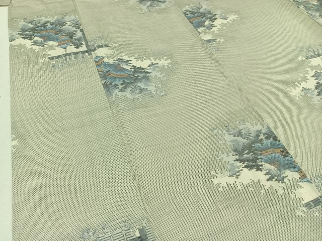 平和屋着物▽本場大島紬 白大島 単衣 9マルキ 風景文 証紙付き 正絹 逸品 AABB7723jh