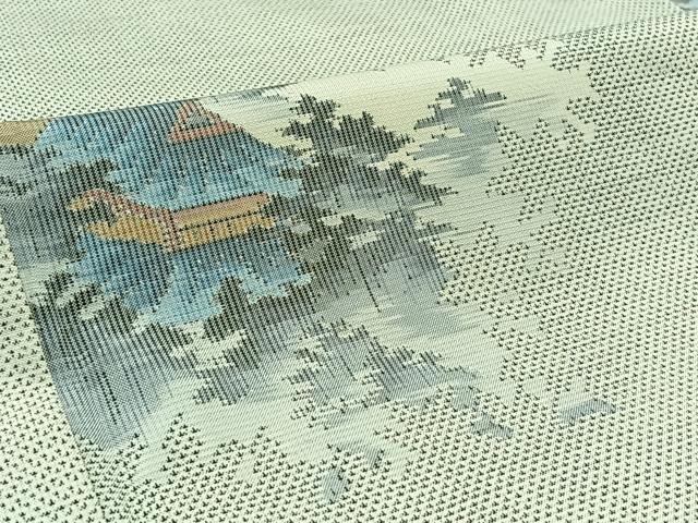 平和屋着物▽本場大島紬 白大島 単衣 9マルキ 風景文 証紙付き 正絹 逸品 AABB7723jh